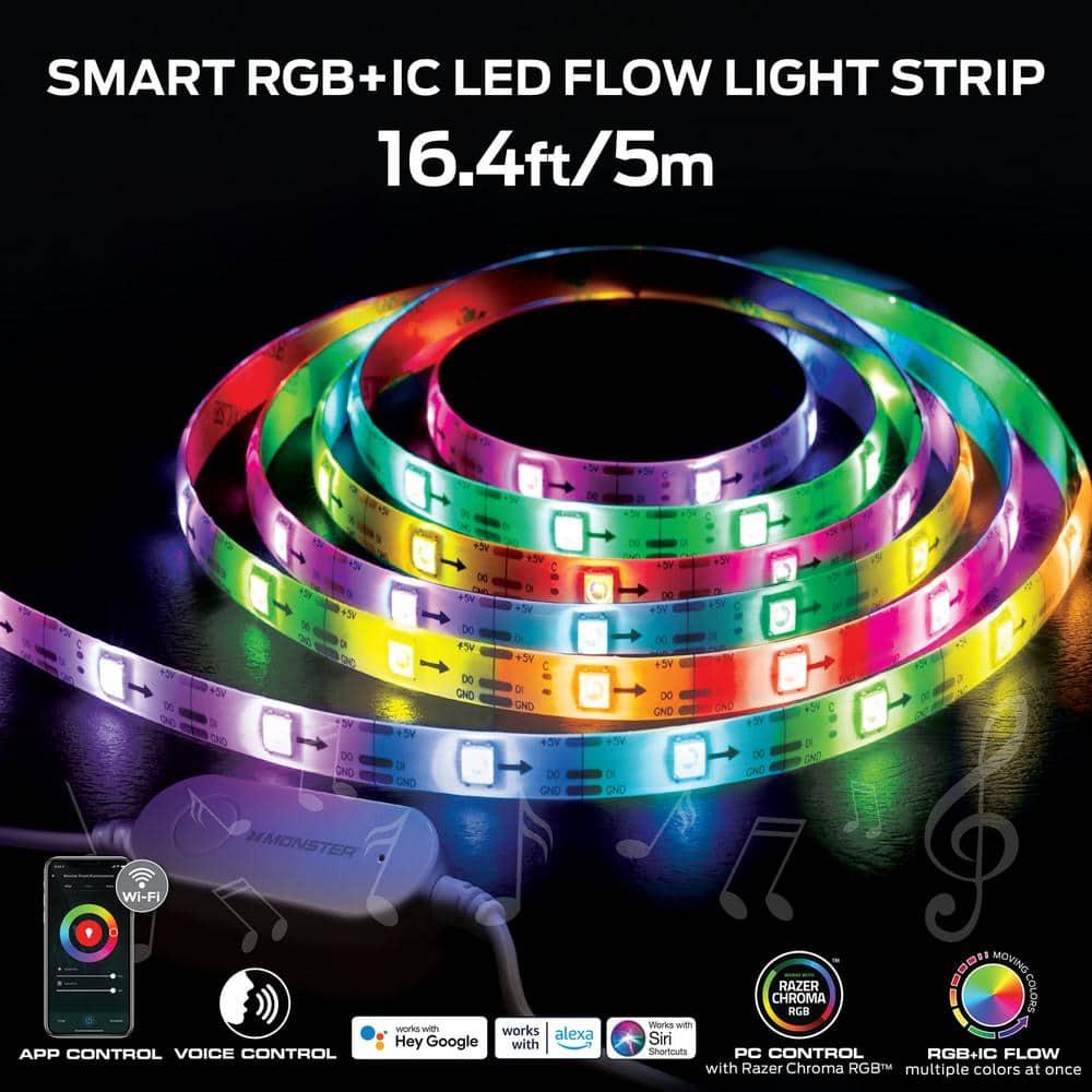 Monster 5m Smart RGB IC LED Light Strip with Flow feature Indoor: USB Powered, Color Changing, 110 Settings, Multicolor