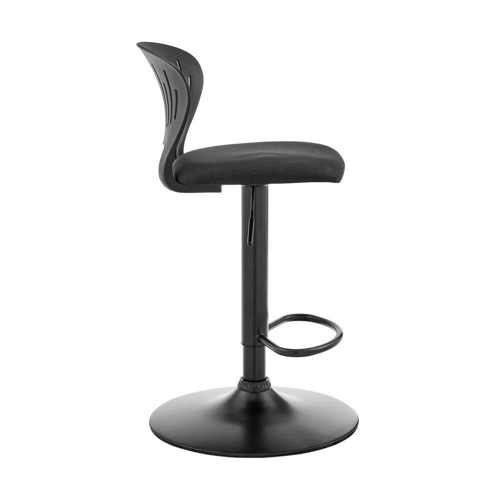 Padua Adjustable Barstool with Upholstery and Metal Finish Black - Armen Living: Swivel, Foam-Padded, 23-32" Height