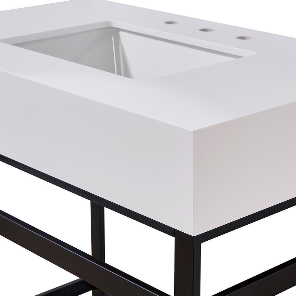 36. in Stone effects Vanity Top in Snow White Apron with White Sink