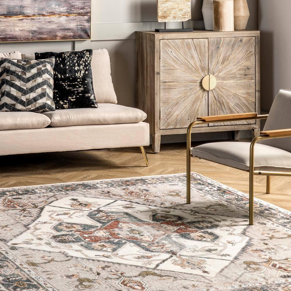 nuLOOM Mali Machine Washable Traditional Medallion Ultra Thin Accent Rug, 2' x 3', Ivory