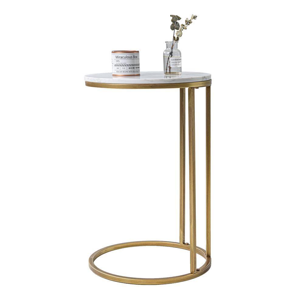 Modern 16 in Gold C-Top Faux Marble Side Table