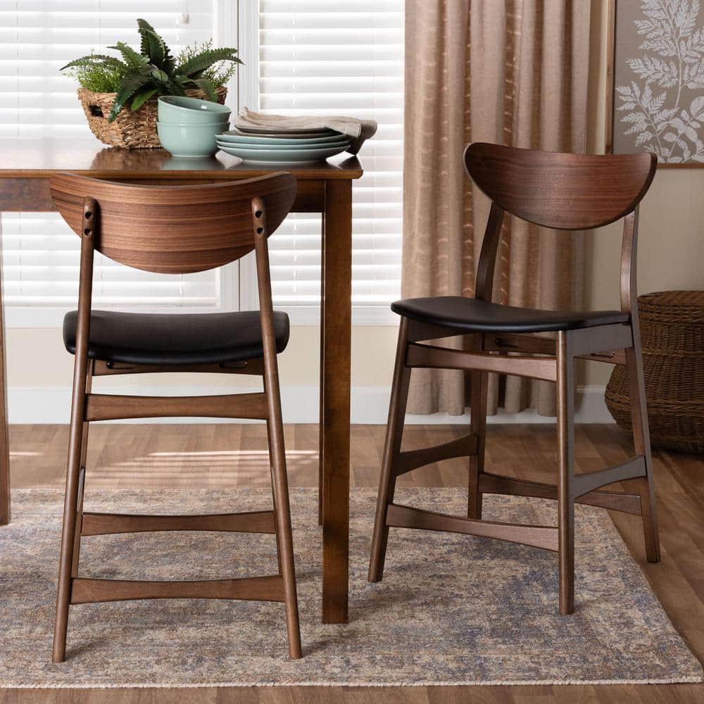 24" Latina Mid - Century Modern Faux Leather Upholstered Wood Finishing Counter Height Barstool Black - Baxton Studio