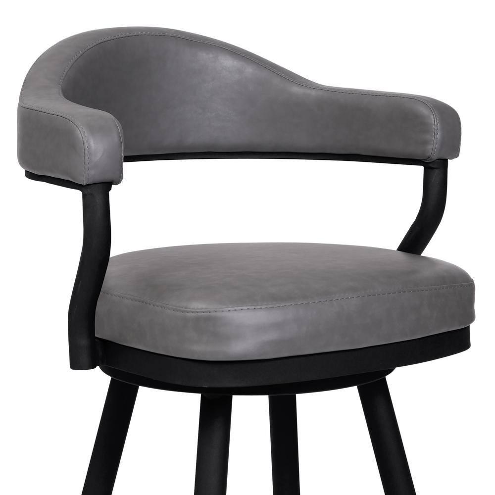Armen Living Indoor Amador 30" Bar Height Barstool in a Black Powder Coated Finish and Vintage Gray Faux Leather