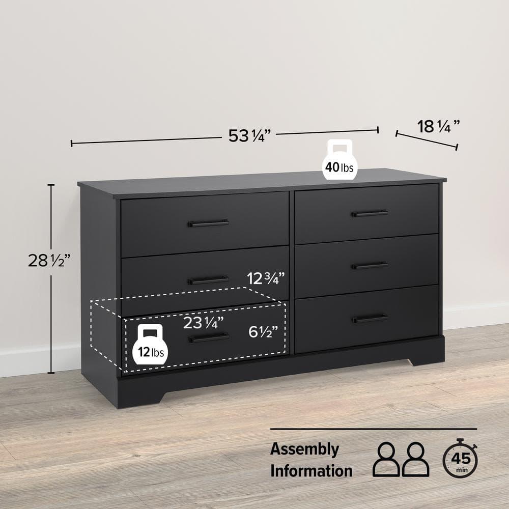 Prepac Rustic Ridge Farmhouse Black 6-Drawer Bedroom Dresser, 18.25" D x 53.25" W x 28.5" H