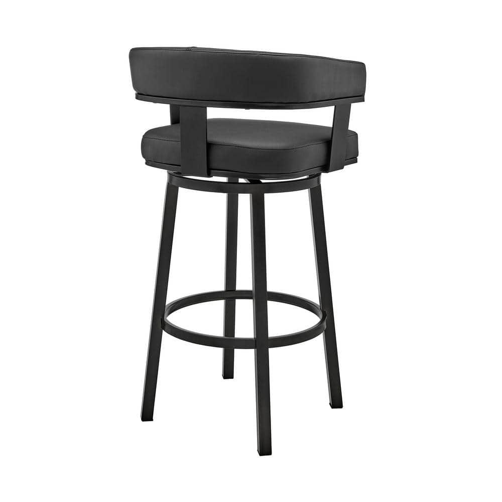 Armen Living Cohen30" Bar Height Swivel Bar Stool in Black Finish and Black Faux Leather