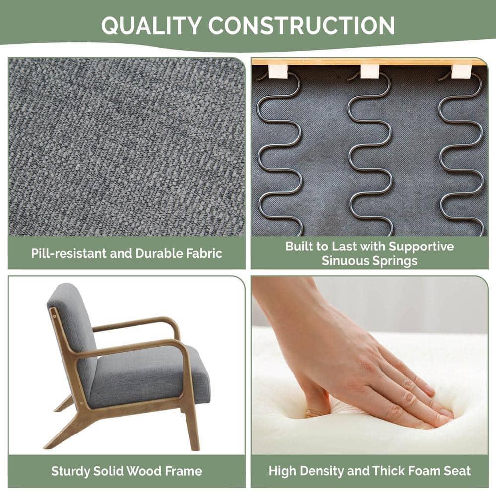 Ink+Ivy Novak Lounge Chair Gray: Mid-Century Elm Wood Frame, Upholstered, Comfort Seating