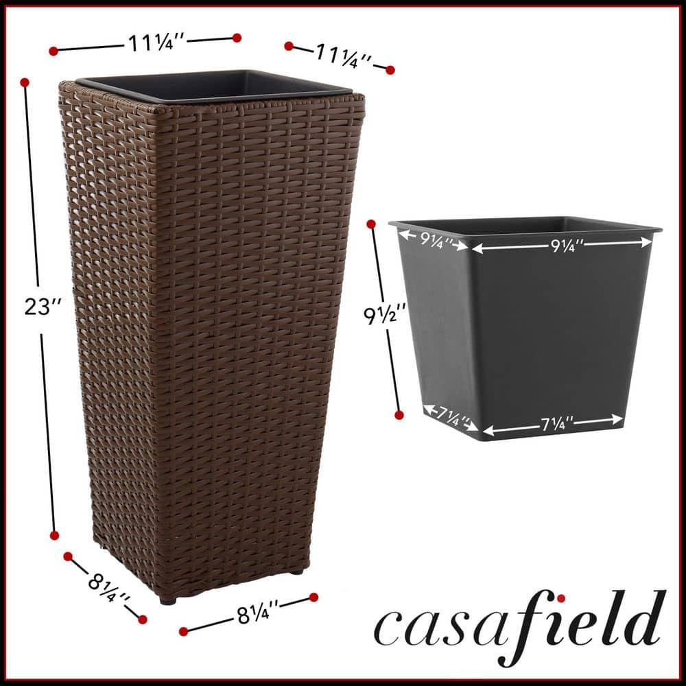 Casafield All-Weather Outdoor Planters with Liners - Set of 2, Tall Tapered Plant Boxes with Flower Pots for Front Porch, Patio, Garden - Espresso
