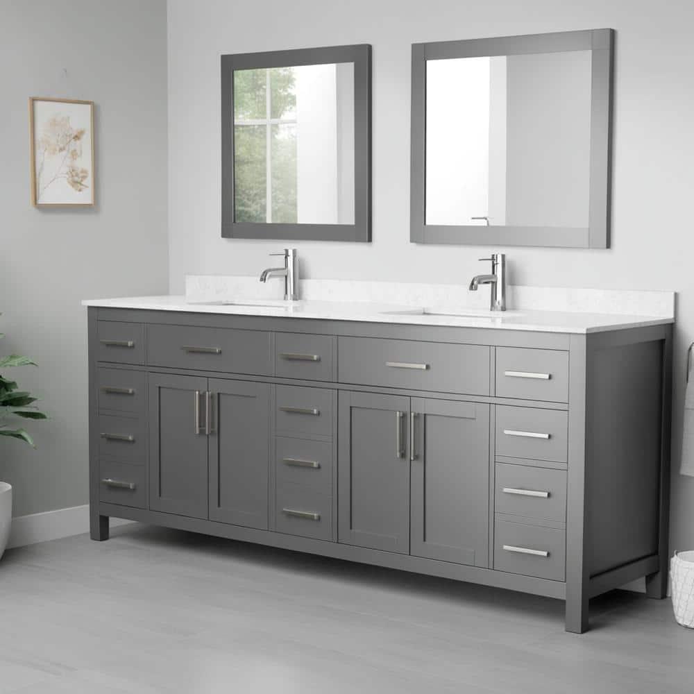 Wyndham Collection Beckett 84" Freestanding Double Bathroom Vanity with Cultured Marble Top