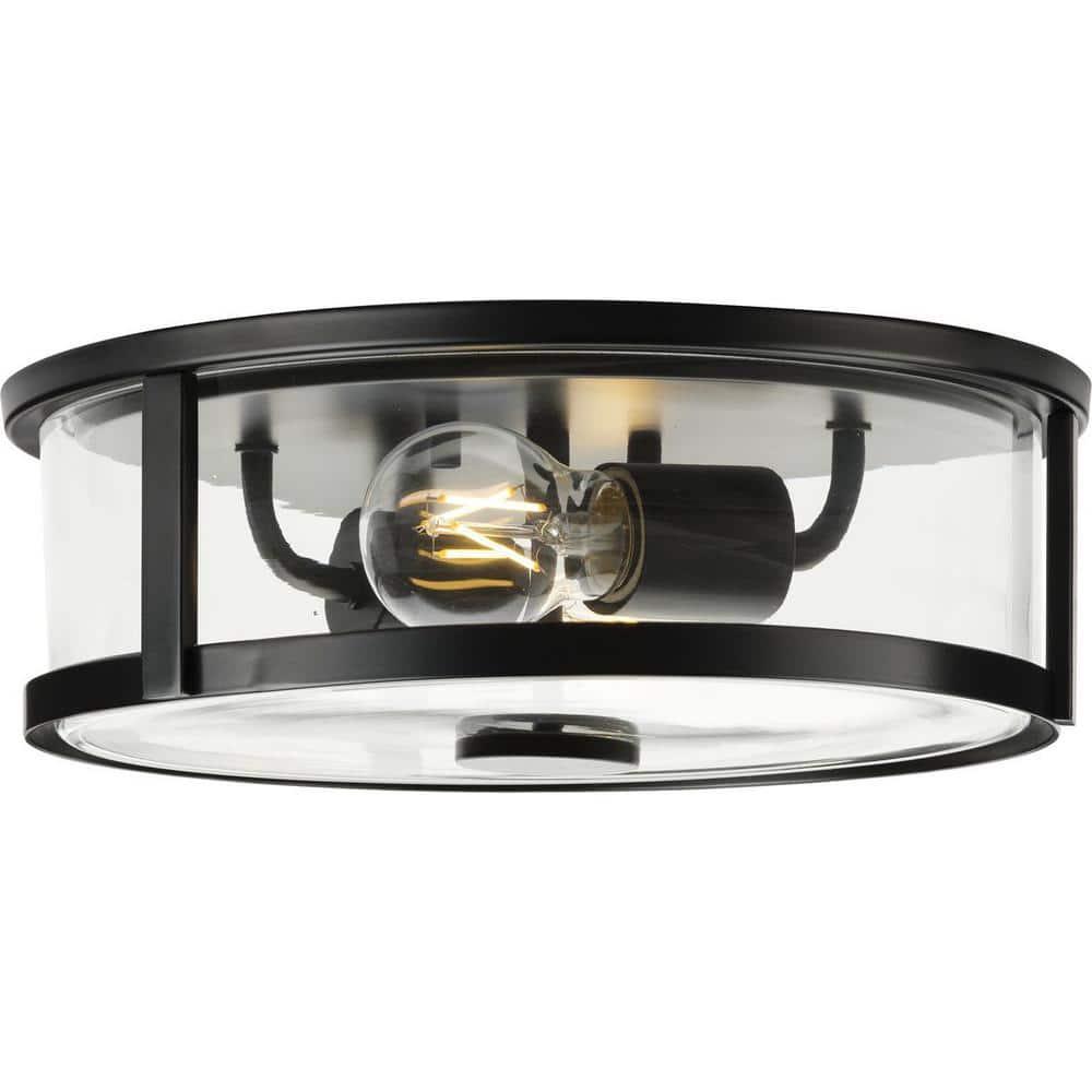Progress Lighting Gilliam 2-Light Flush Mount, Matte Black, Curved Glass