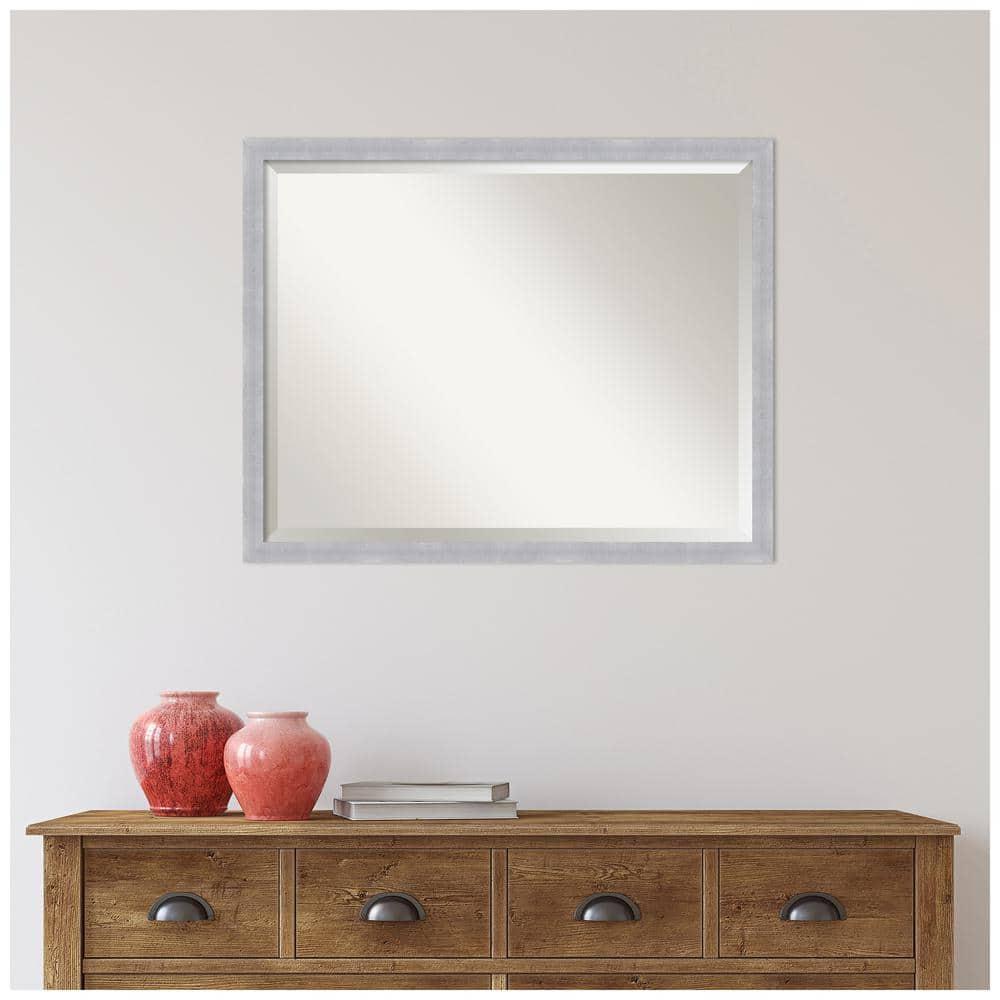 30" x 24" Grace Brushed Framed Bathroom Vanity Wall Mirror Nickel - Amanti Art: Modern Rectangle, No Assembly Required