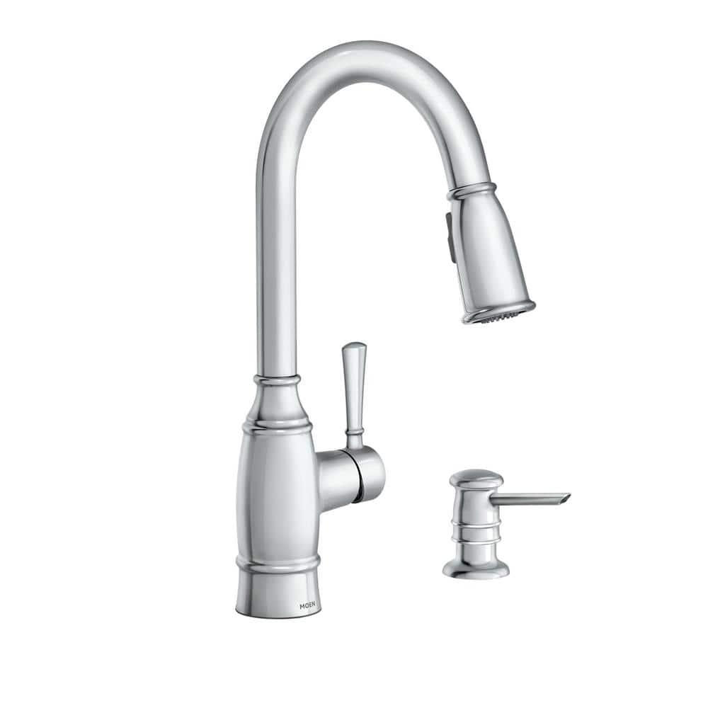 MOEN Noell Single-Handle Pull-Down Sprayer Kitchen Faucet with Reflex and Soap Dispenser in Chrome