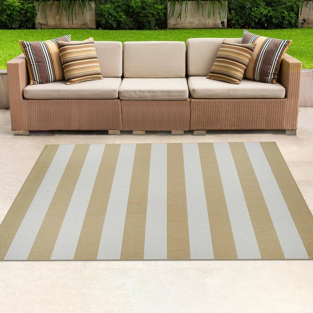 Couristan Afuera Yacht Club 2' x 3'7" Butterscotch and Ivory Stripe Outdoor Rectangle Rug