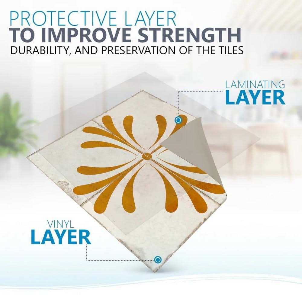 Mi Alma Green Beige Gold Vintage Flower Peel & Stick Tiles - Vinyl Backsplash 8x8