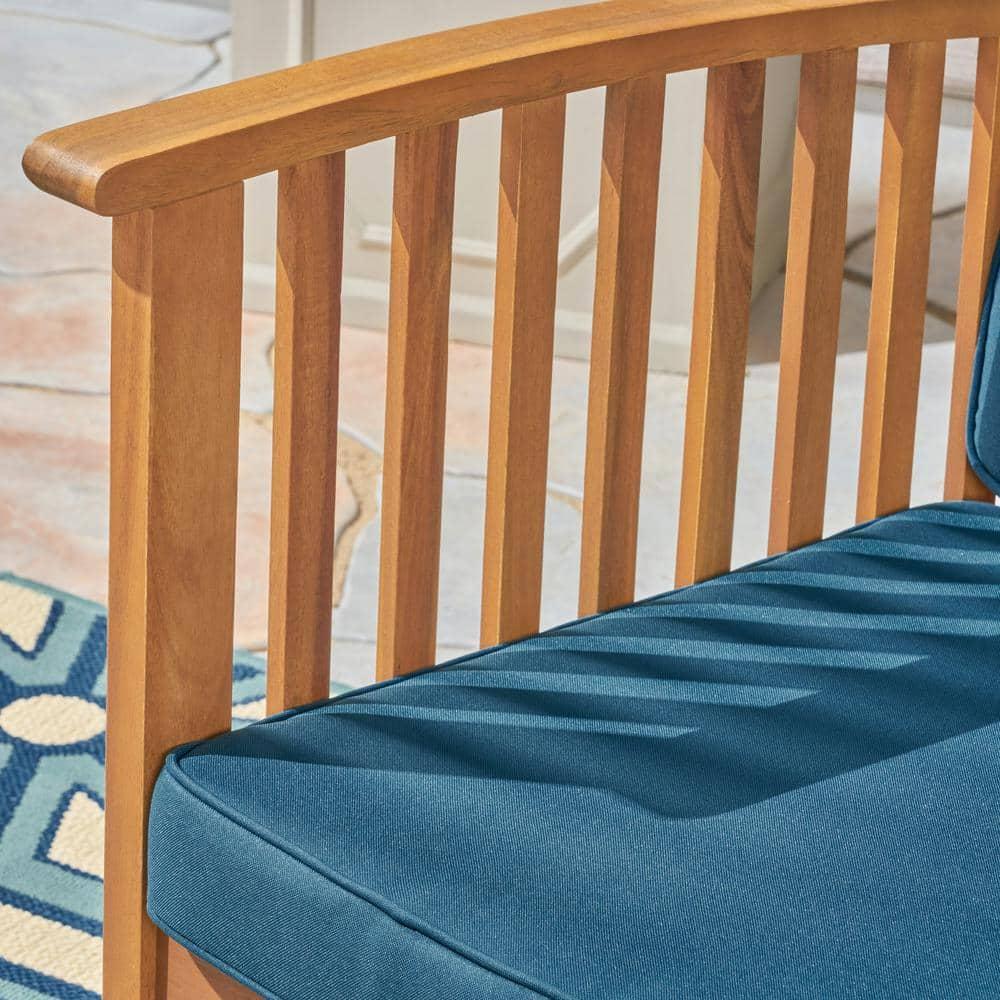 GDF Studio Oliver Outdoor Acacia Wood Loveseat, Brown and Dark Teal