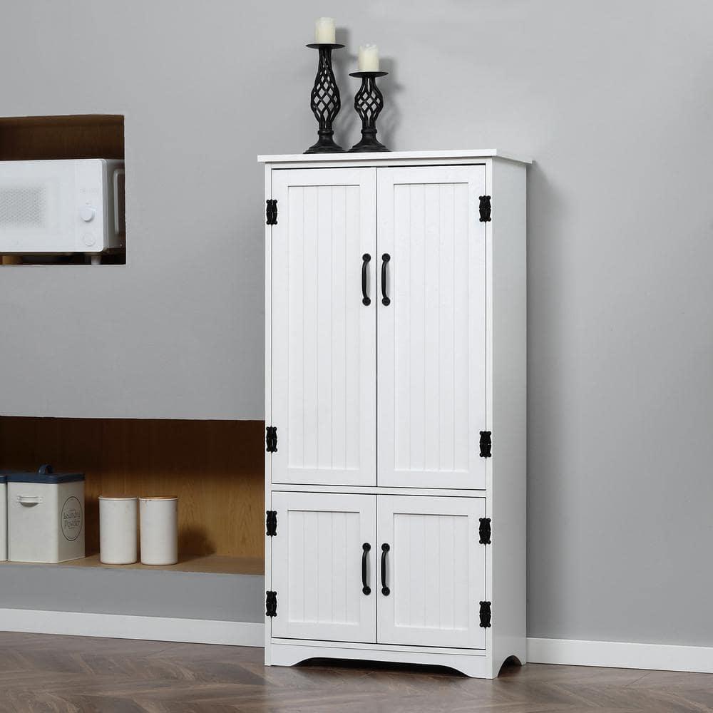 HOMCOM 48.5" Farmhouse Kitchen Pantry, Floor Storage Cabinet, Cupboard Organizer with Adjustable Shelves and 4-Doors for Dining Room, White