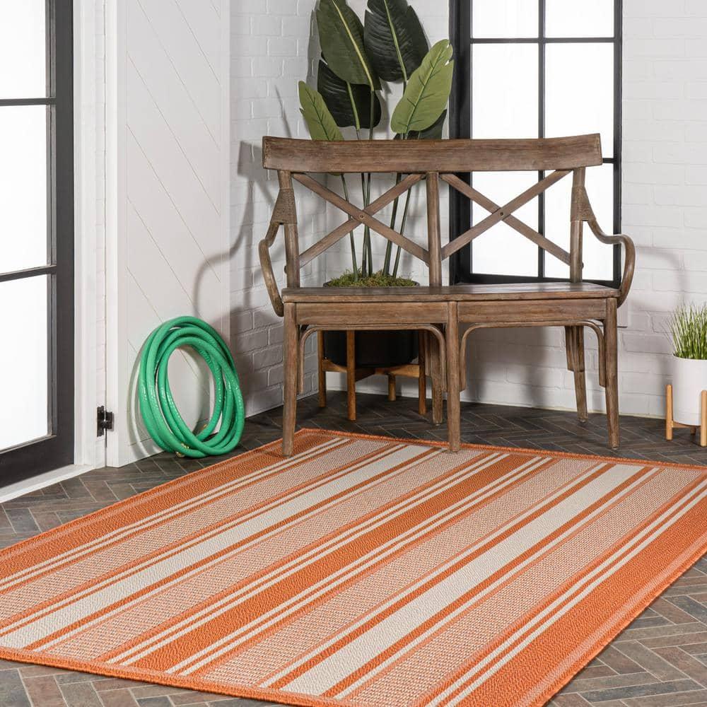 3' x 5' Haynes Modern Double Stripe Indoor/Outdoor Area Rug, Orange/Cream - JONATHAN Y