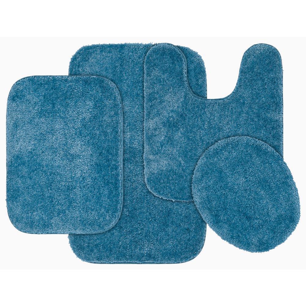 4pc Traditional Nylon Washable Bathroom Rug Set Basin Blue - Garland Rug: Includes Lid & Contour Cover, Machine Made