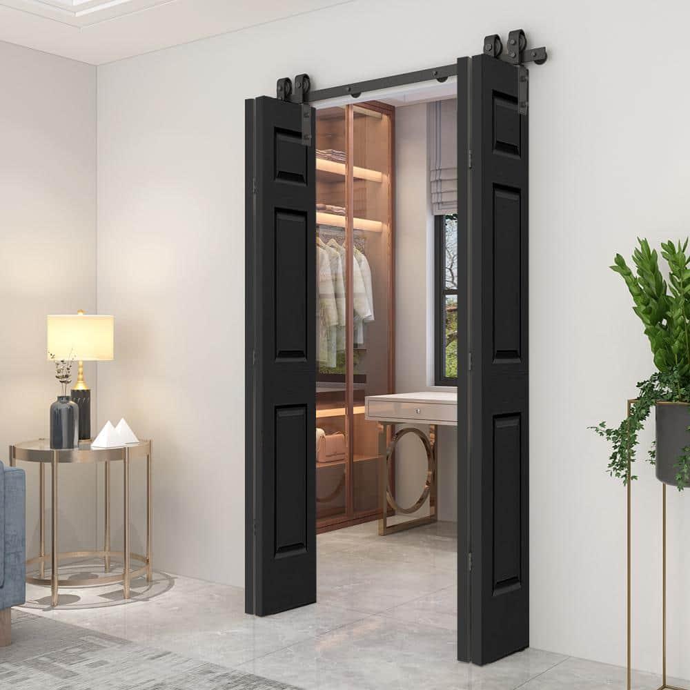 48-inch x 80-inch Black MDF Double Bi-Fold Barn Door with Sliding Hardware