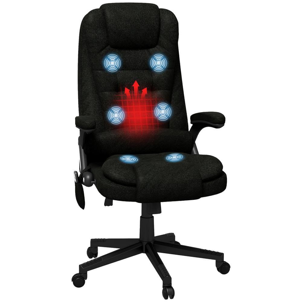 Vinsetto 6 Point Vibrating Massage Office Chair with Heat, Linen High Back Executive Office Chair with Reclining Backrest, Armrests, Black