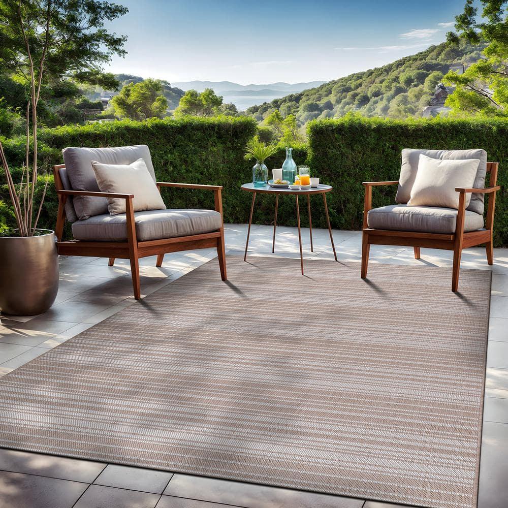 Beverly Rug Outdoor Rugs 5' x 7' Patio, Porch, Garden Beige and White