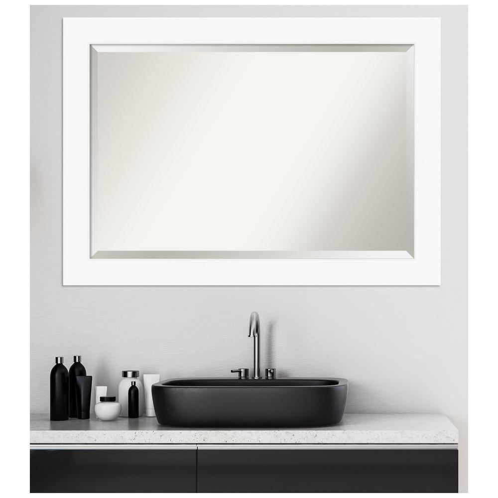 Amanti Art Beveled Bathroom Wall Mirror - Cabinet White Frame Outer Size: 41 x 29 in