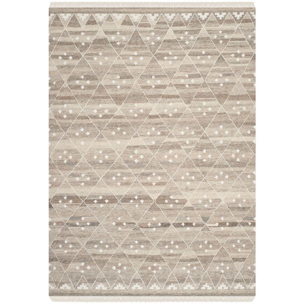 Natural Kilim Hand Woven Wool/Viscose/Cotton Geometric Rug in Natural Beige/Ivory