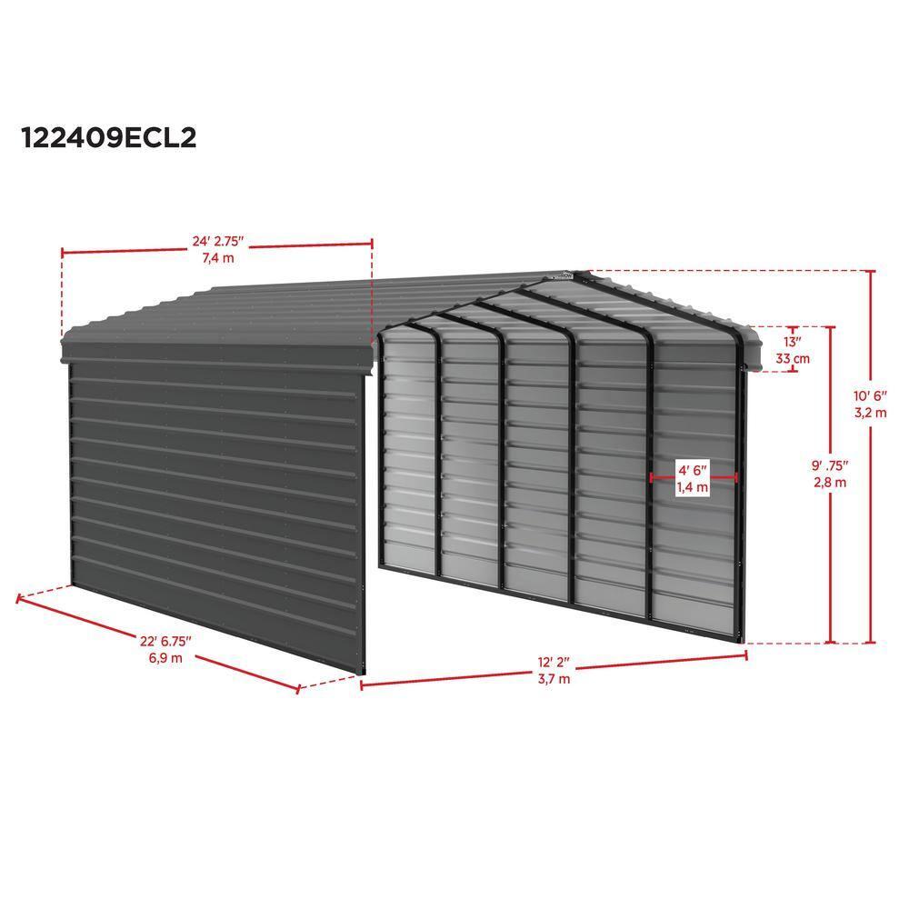 Arrow Arrow Steel Carport with 2 Side Wall Kits, 12x24x09