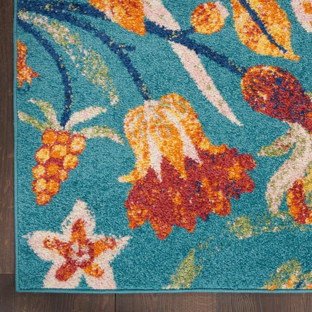 Nourison Allur Botanical Indoor Area Rug Turquoise Multicolor 7'10" x 9'10"