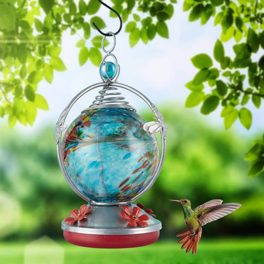 Glass Hummingbird Feeder - Blue