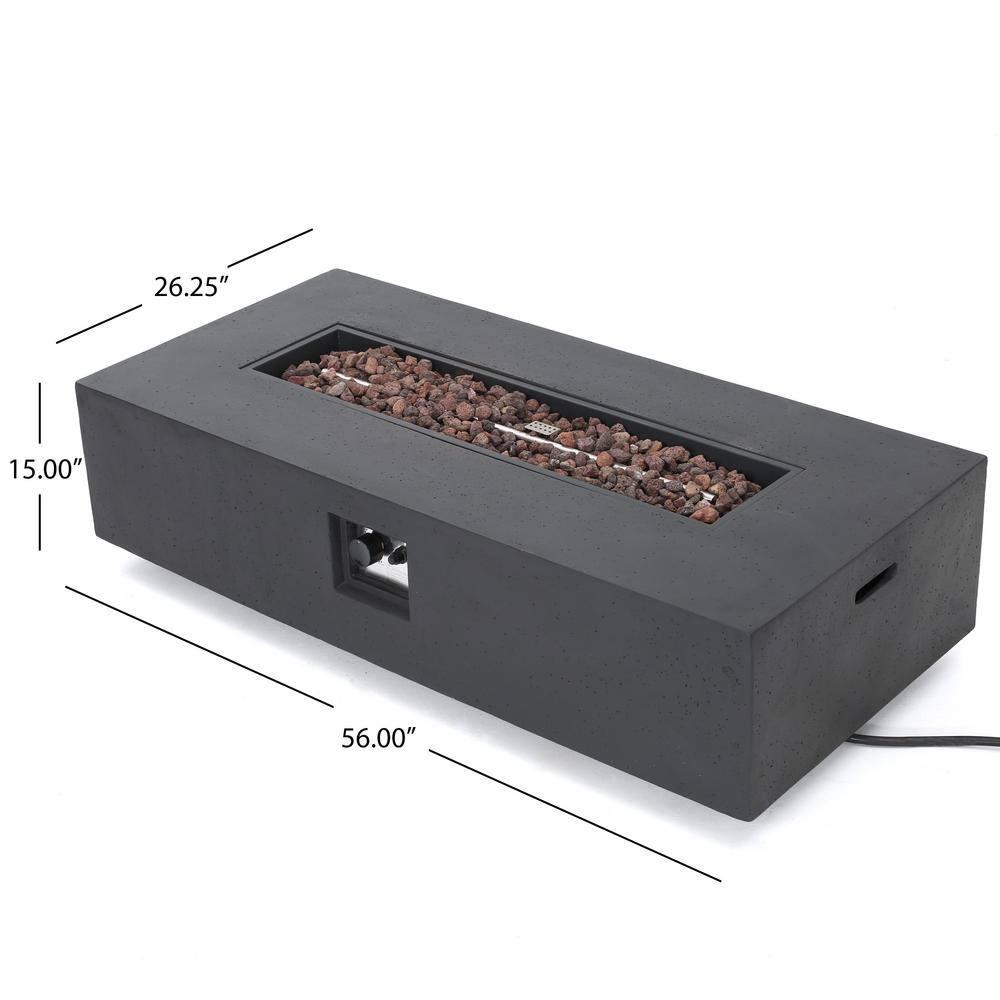 Mayfair Lightweight Concrete Outdoor 50,000 BTU Rectangular Fire Pit (No Tank Holder), Dark Gray