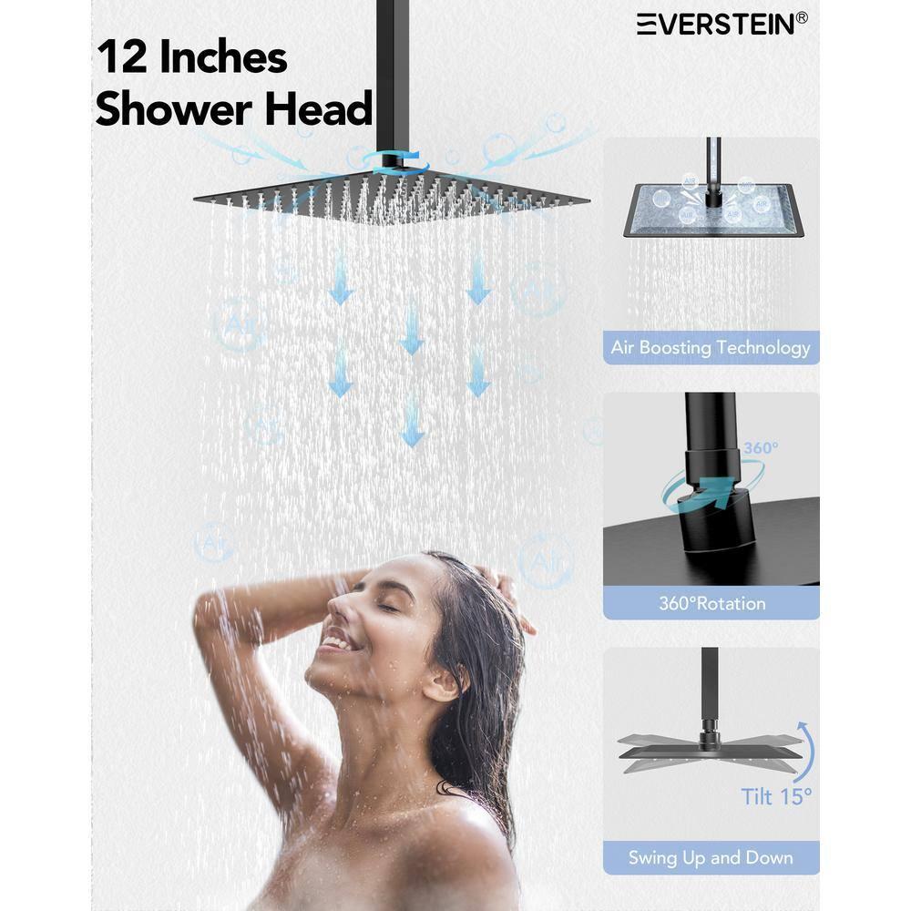 Thermostatic Shower Faucet 12" High-Pressure Dual Showerheads with Rough-In Valve