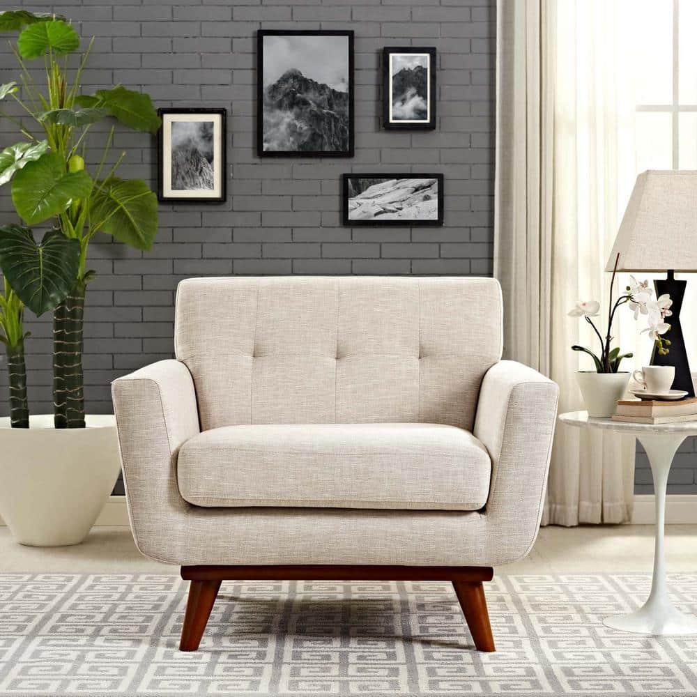 Engage Upholstered Armchair Beige - Modway: Comfortable Seating, Tufted Back, Wood Legs