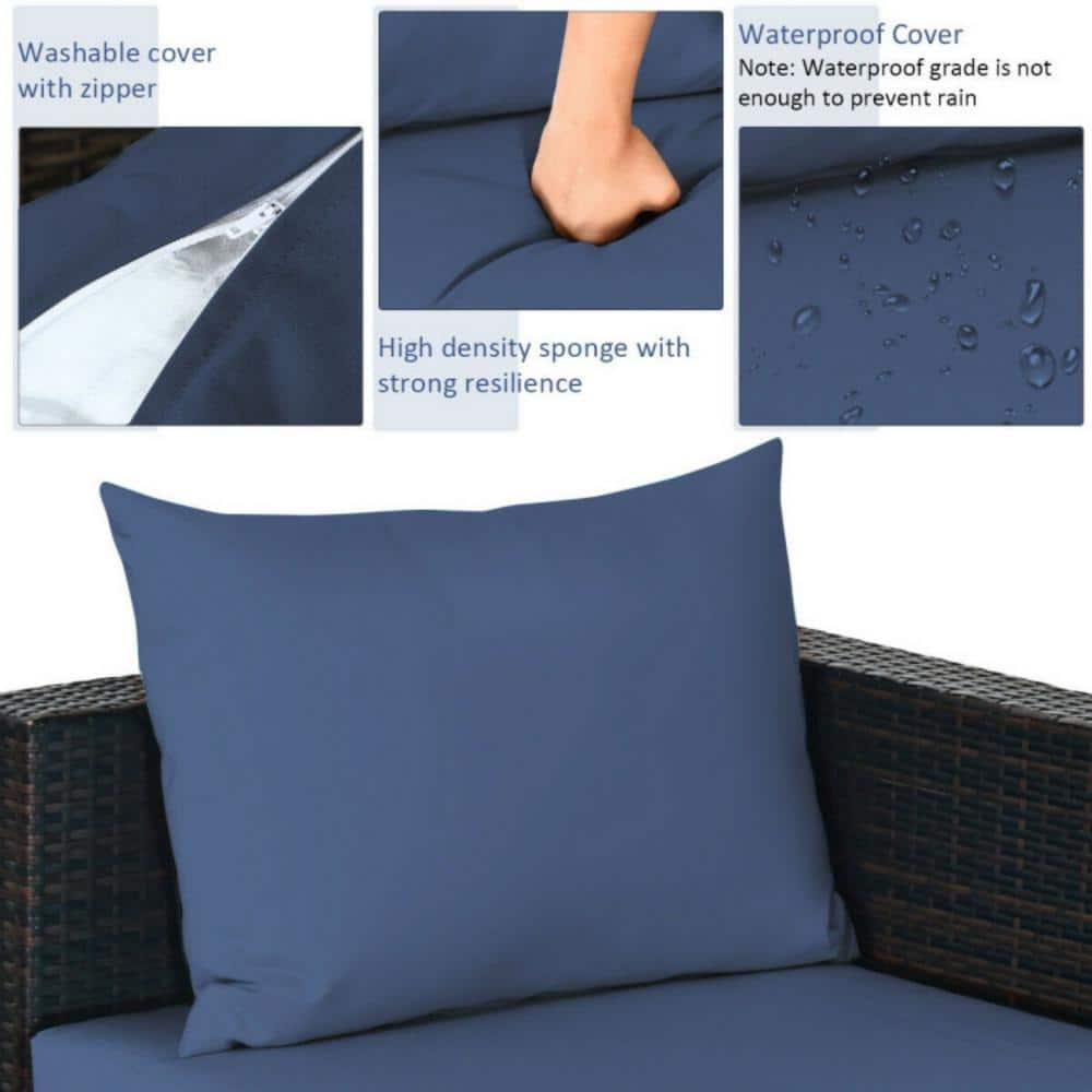 Kepooman Patio Furniture Sofa Set, Outdoor Conversation Sets, 5 Pieces Patio Rattan Sectional Furniture Set with Cushions and Coffee Table -Navy