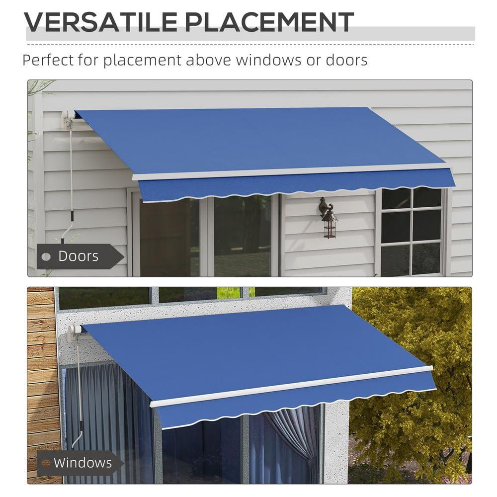 Outsunny 12' x 10' Manual Retractable Awning Outdoor Sunshade Shelter for Patio, Balcony, Yard, with Adjustable & Versatile Design, Dark Blue