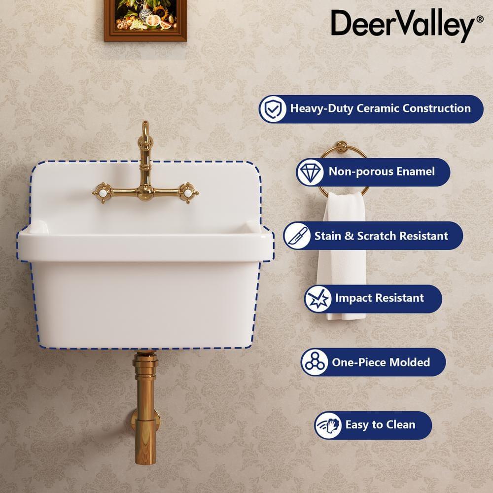 DeerValley 24"×19.7" Vitreous China Wall Mount Utility Sink Farm Style High Back Laundry Sink