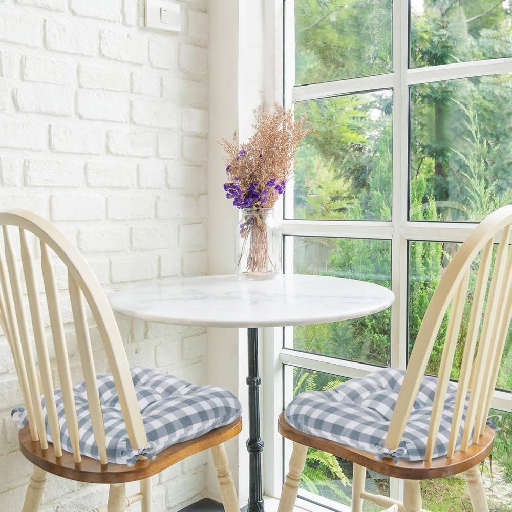 Kate Aurora Set of 2 Country Farmhouse Plaid Stain/Water Resistant Chair Cushions - Gray