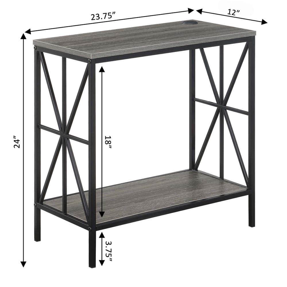 Convenience Concepts Tucson Starburst Chairside End Table with Charging Station and Shelf, Weathered Gray/Black