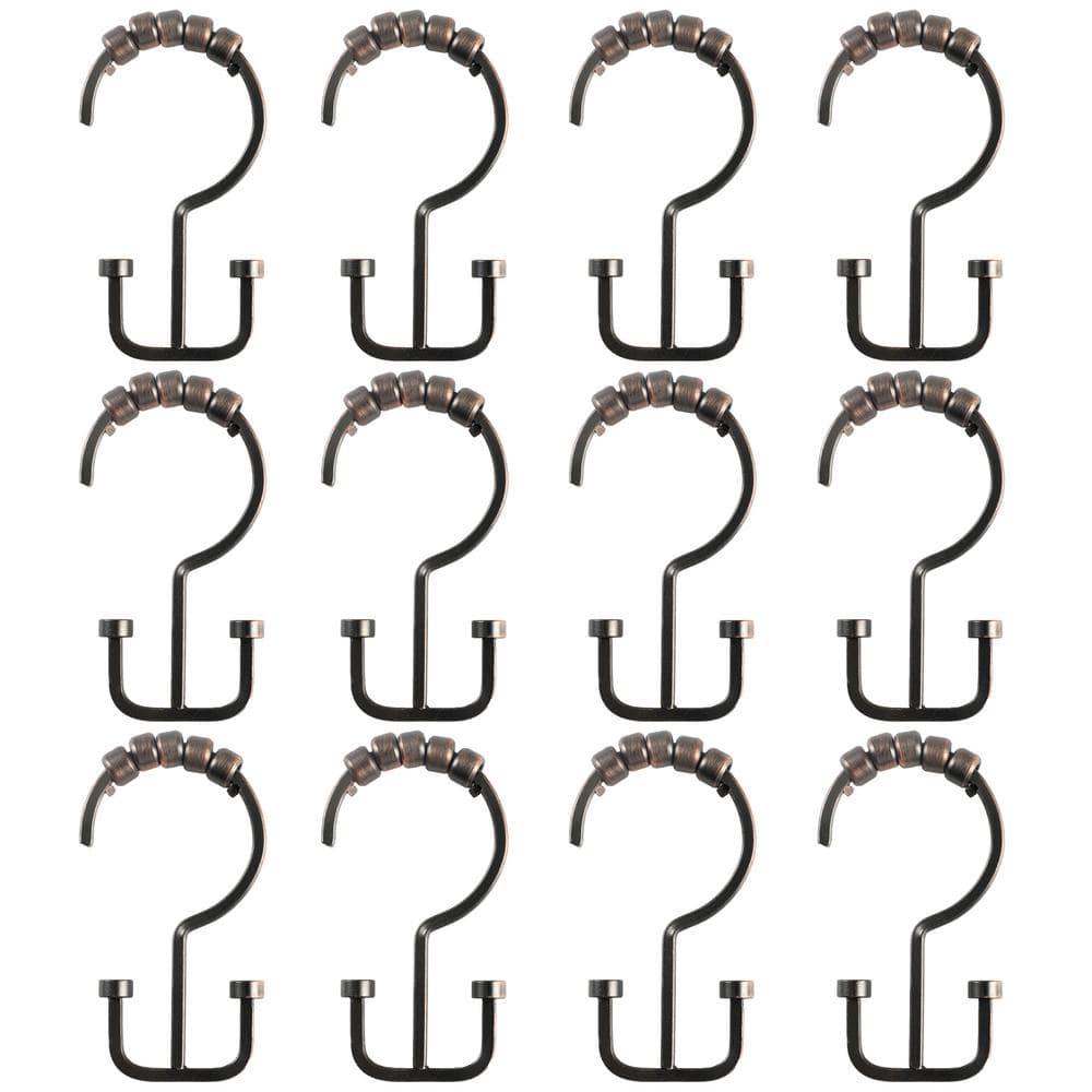 Utopia Alley Shower Hooks - Double Shower Curtain Rings for Bathroom - Rust Resistant Shower Curtain Hooks for Shower Curtain or Liner - Double Shower Curtain Hooks - Set of 12, Oil Rubbed Bronze