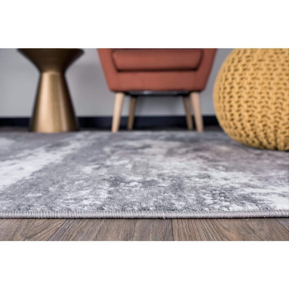 World Rug Gallery Distressed Abstract Watercolor Gray 7'10" x 10' Area Rug