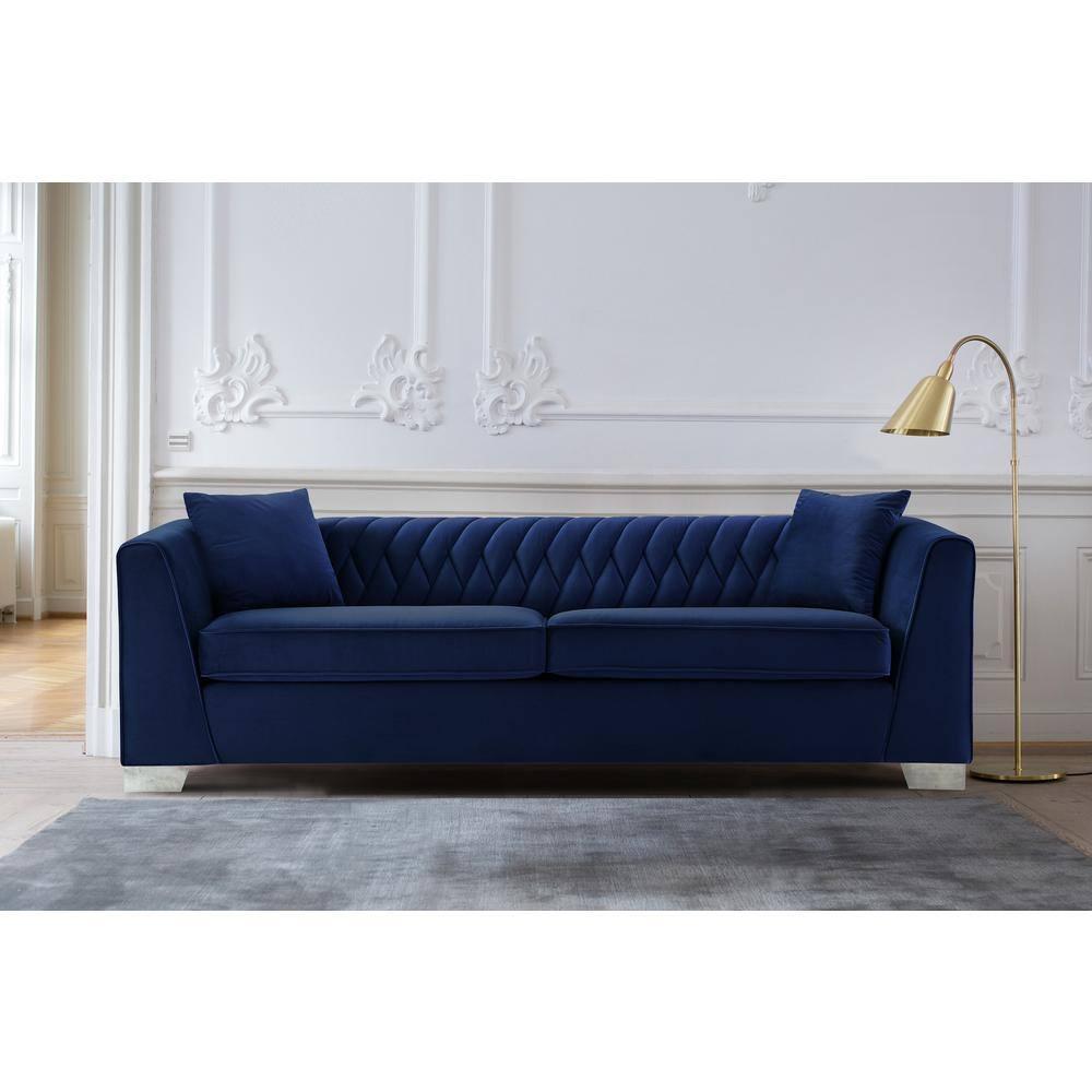 Cambridge Sofa in Brushed Stainless Steel and Blue Velvet