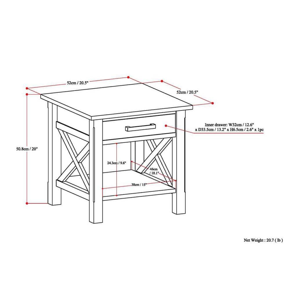 Simpli Home Kitchener 21"W Solid Mango Wood Square End Table with Storage Drawer