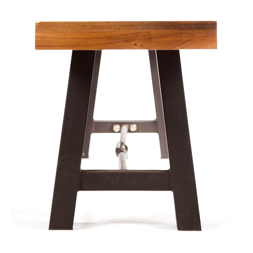Rustic Black Steel and Acacia Wood Outdoor Bench