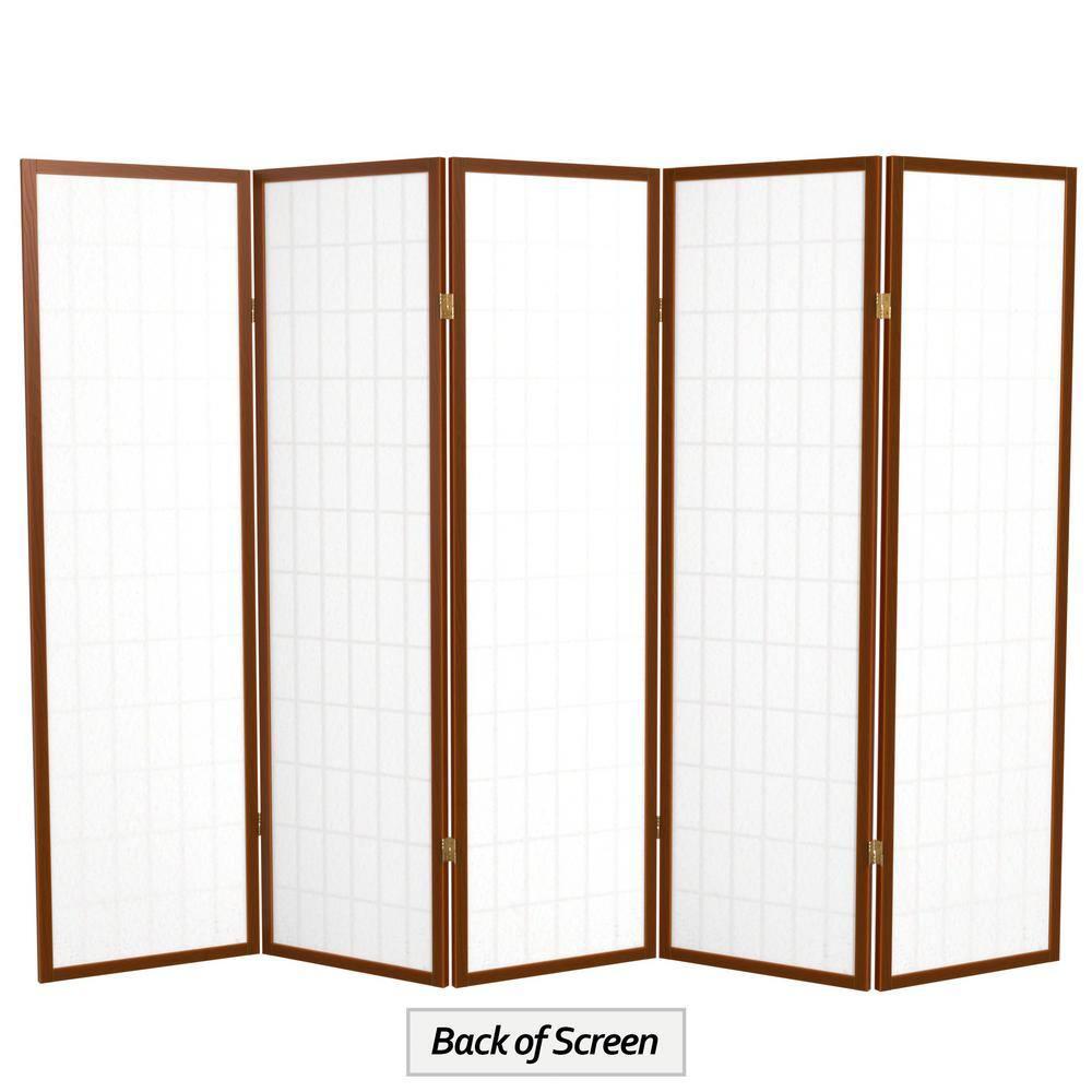 Oriental Furniture 5 ft. Tall Window Pane Shoji Screen - Walnut - 5 Panel