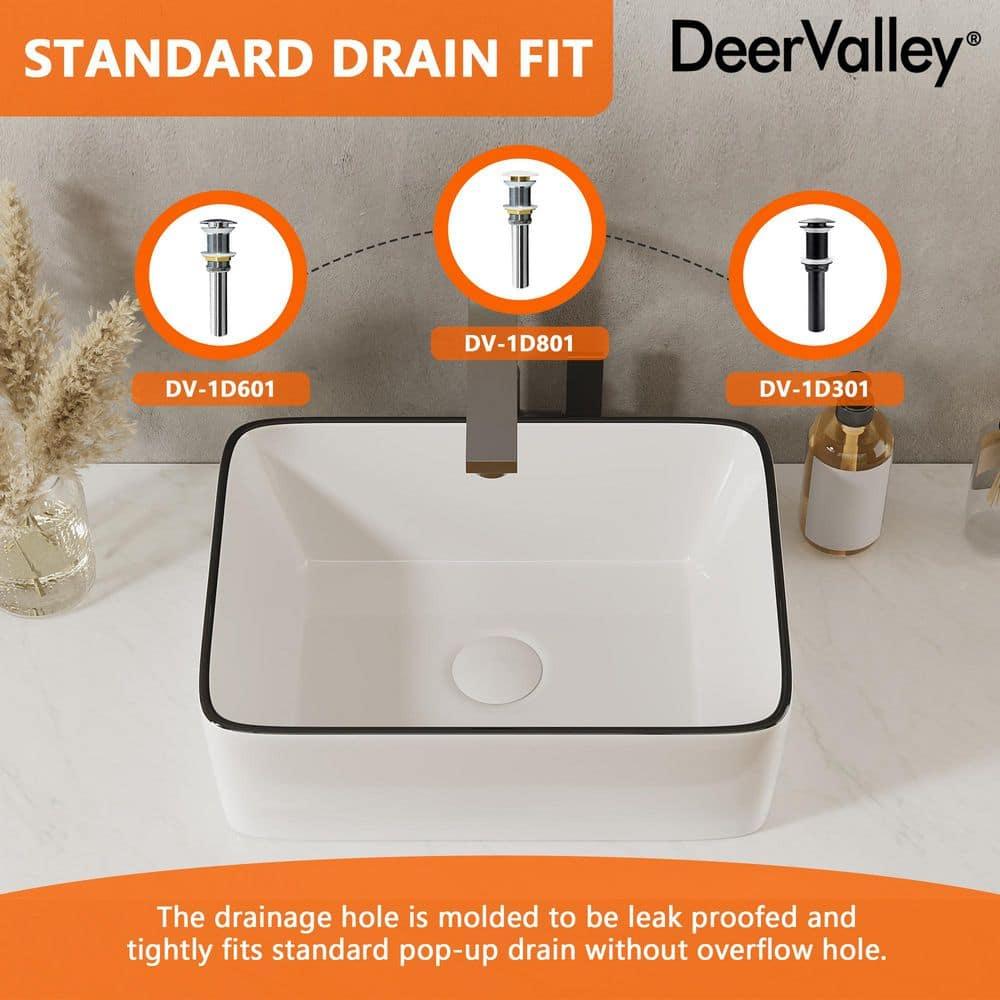 DeerValley DV-1V0317 Deervalley Liberty 16'' X 12'' Rectangular Vitreous China Vessel Bathroom Sink, White With Black Striped Edge