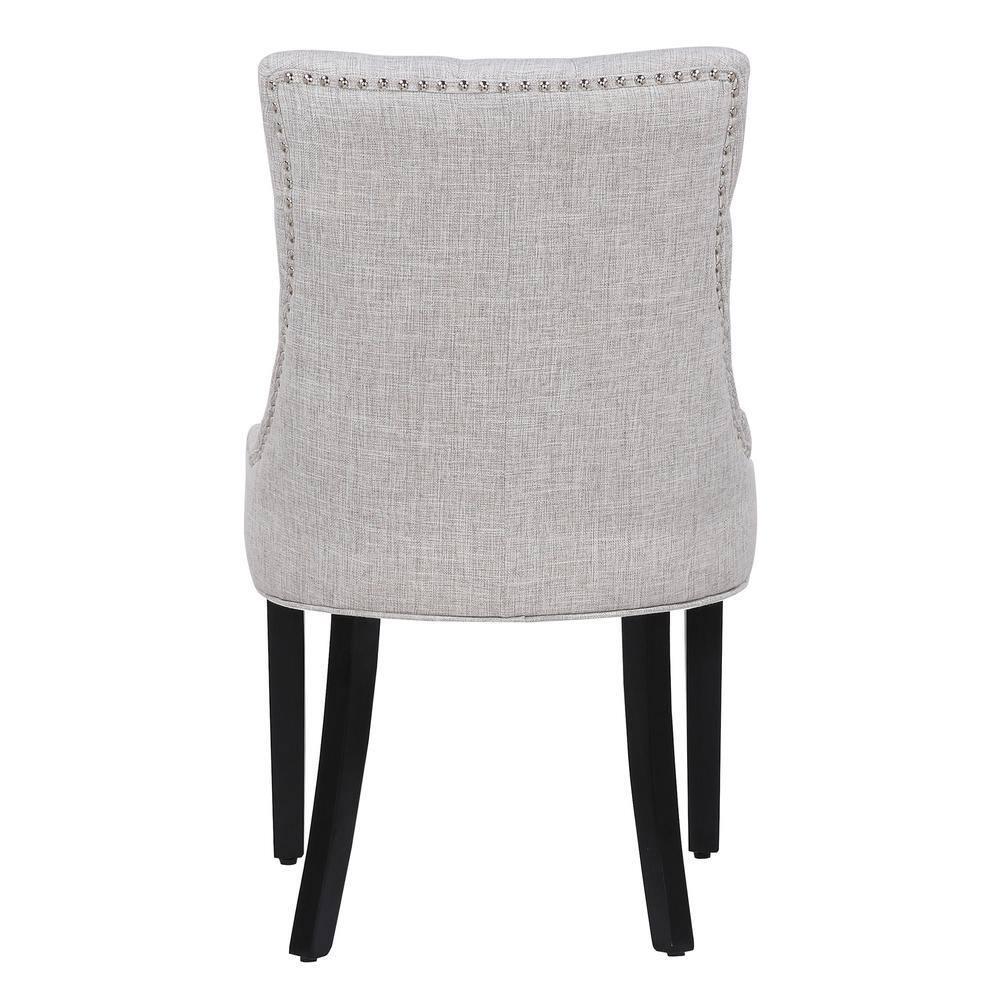 Polytrends Grandview Tufted Upholstered Linen Fabric Dining Chair Dining Chairs Light Gray Rubberwood Tufted,Nailheads Modern & Contemporary