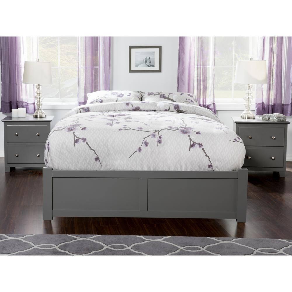AFI Concord Queen Platform Solid Wood Panel Bed with Trundle in Grey