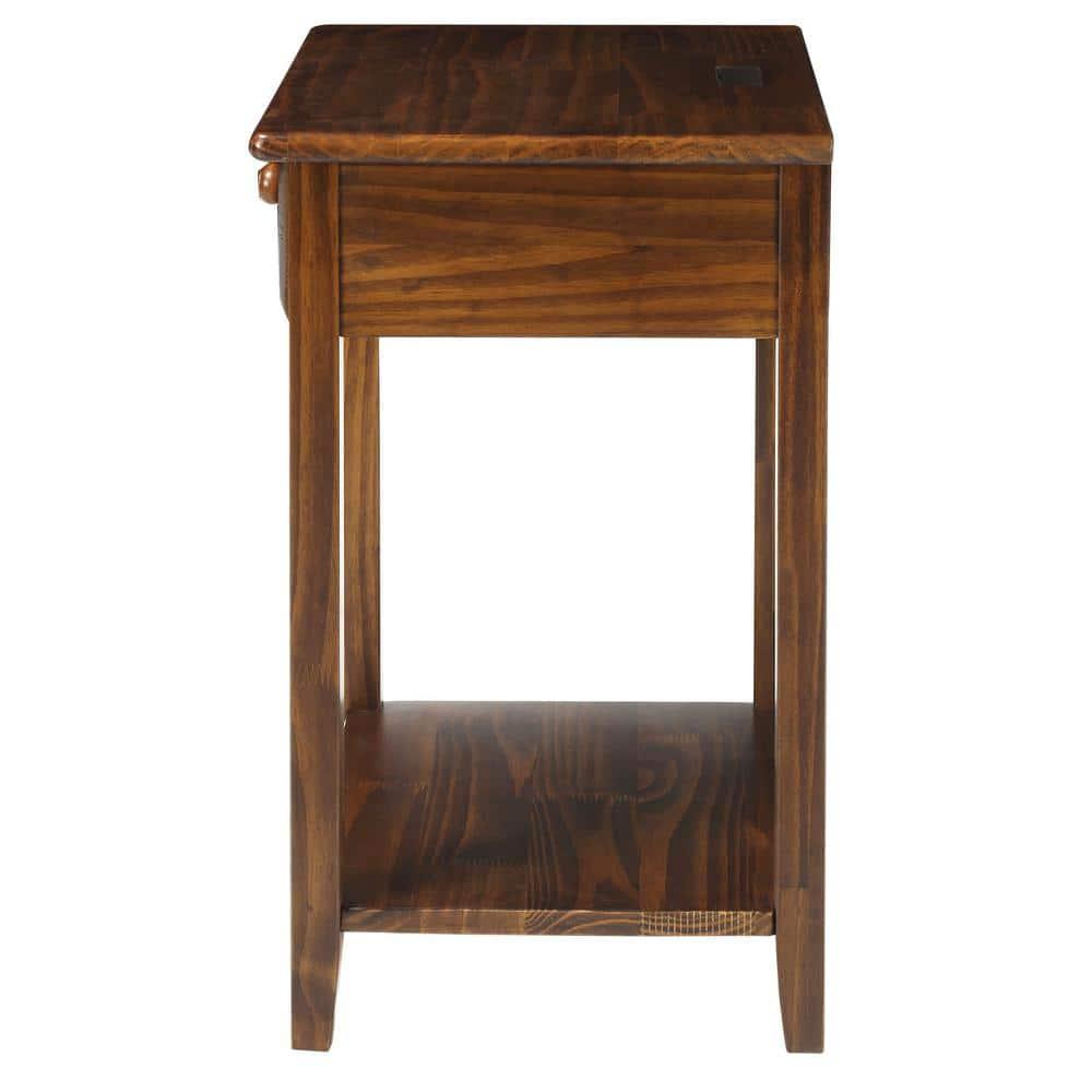 Casual Home Solid Wood Night Owl Bedside Nightstand with USB Ports, Warm Brown