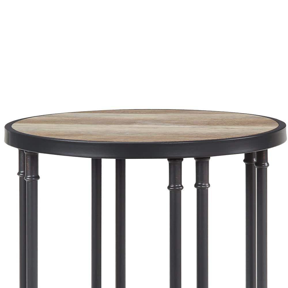 Acme Furniture Brantley 22" 1 Tier Shelf Accent Table Oak and Sandy Black: Round Beveled Edge, No Assembly Required
