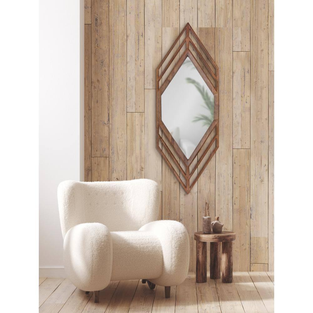 Kate and Laurel Vayga Bohemian Geometric Decorative Wall Mirror, 14 x 42, Natural, Modern Hexagon Mirror for Wall