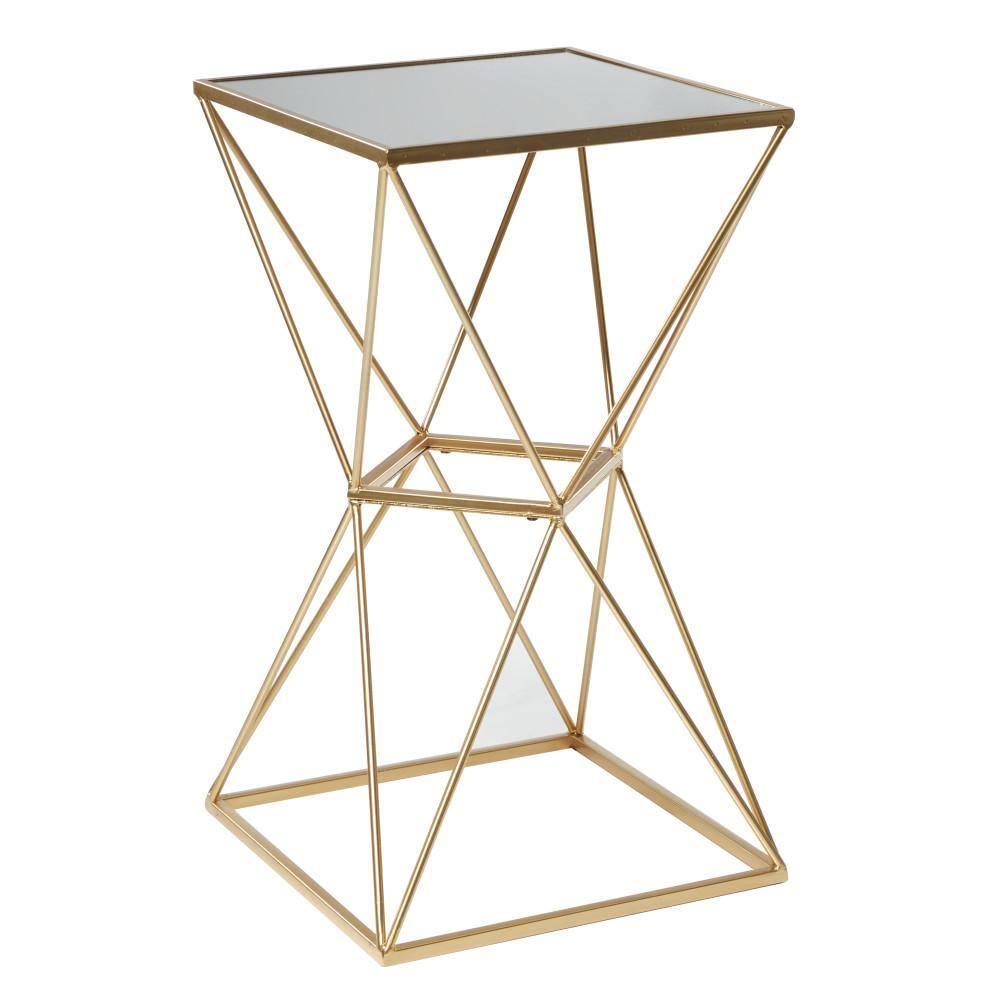 Glam Geometric Mirrored Accent Table Gold - Olivia & May: 27.625" H, No Assembly Required